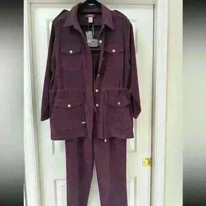 Denim & Co RARE NWT Vintage Purple 2 Piece Set Microfiber / Velvet Leisure Sz L‎